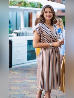 adL Striped Wrap Midi Dress – Size XS